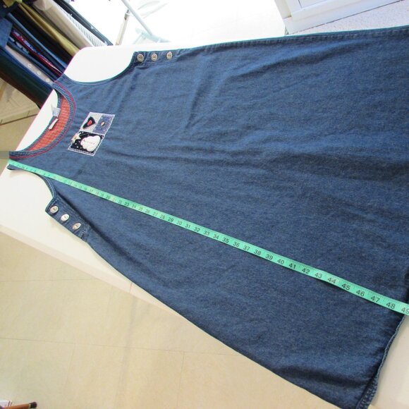 Vintage White Stag Patchwork Snowman Cotton Denim Jumper Maxi Dress XL - Picture 14 of 16